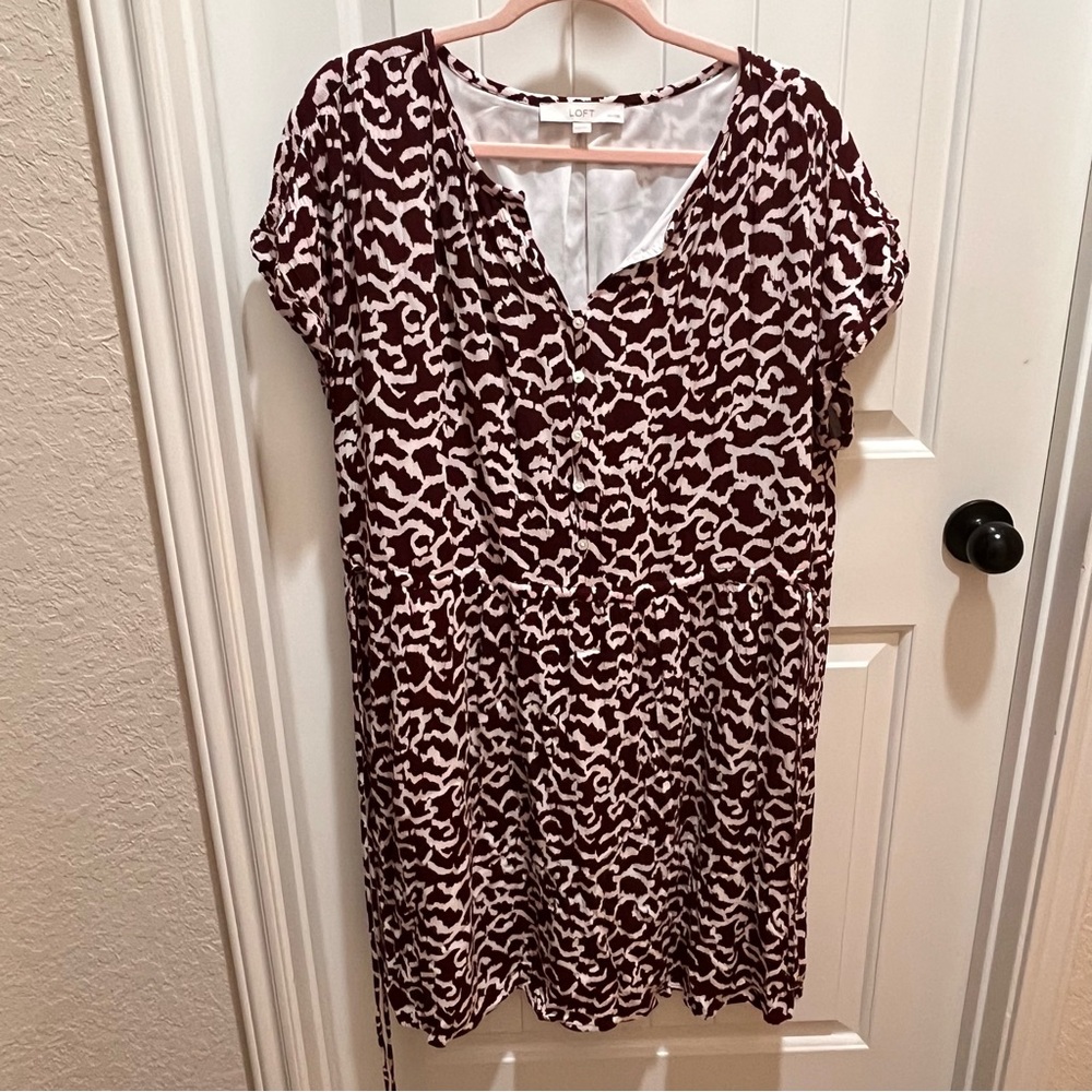 Loft Petite Maroon Patterned Dress - XXLP